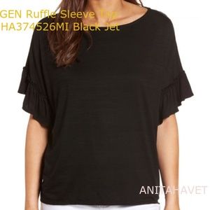 HALOGEN Ruffle Sleeve Top Small HA374526MI Black